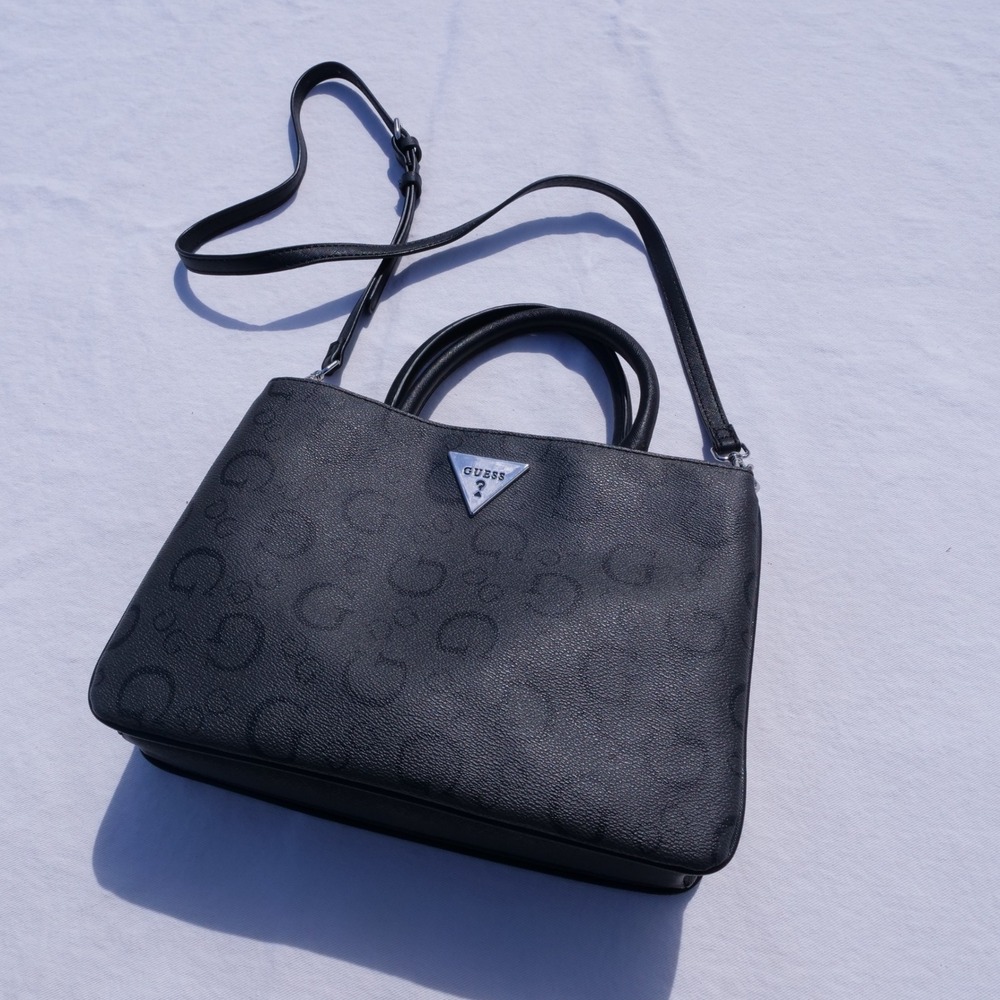 Modern Guess logo black and charcoal vegan leather large‎ handbag